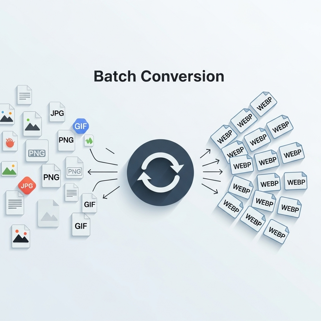Infographic illustrating the process to convert images online in batch