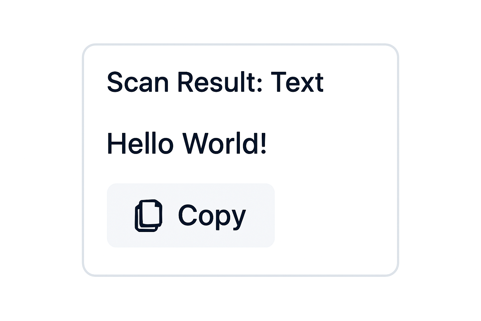 Scanner's result panel showing decoded text and a copy button