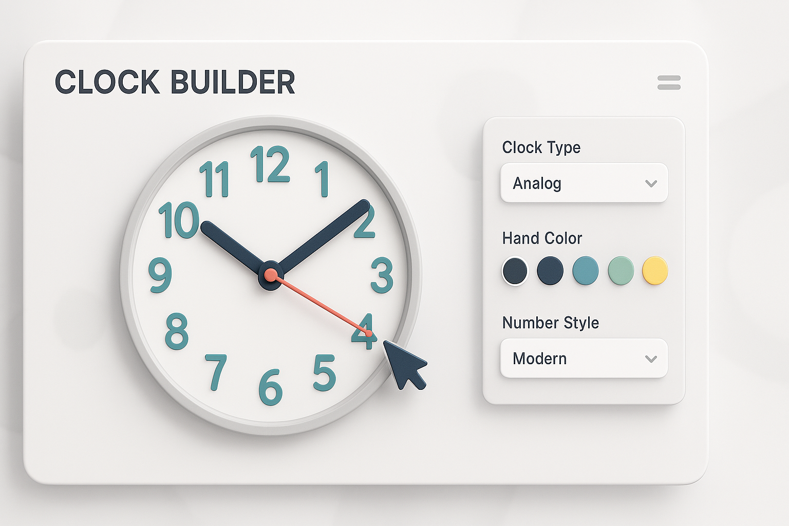 A flat illustration of a stylish analog and digital online clock, representing the OneToolStop time tool.