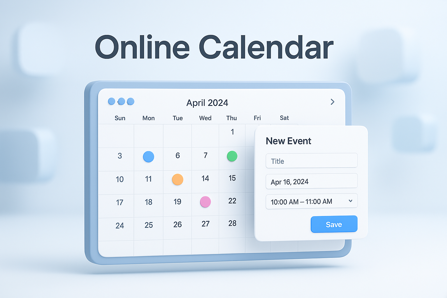 A user scheduling an event in the OneToolStop free online calendar.