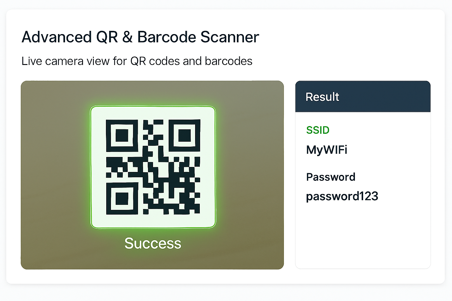 Screenshot of the online QR and barcode scanner interface