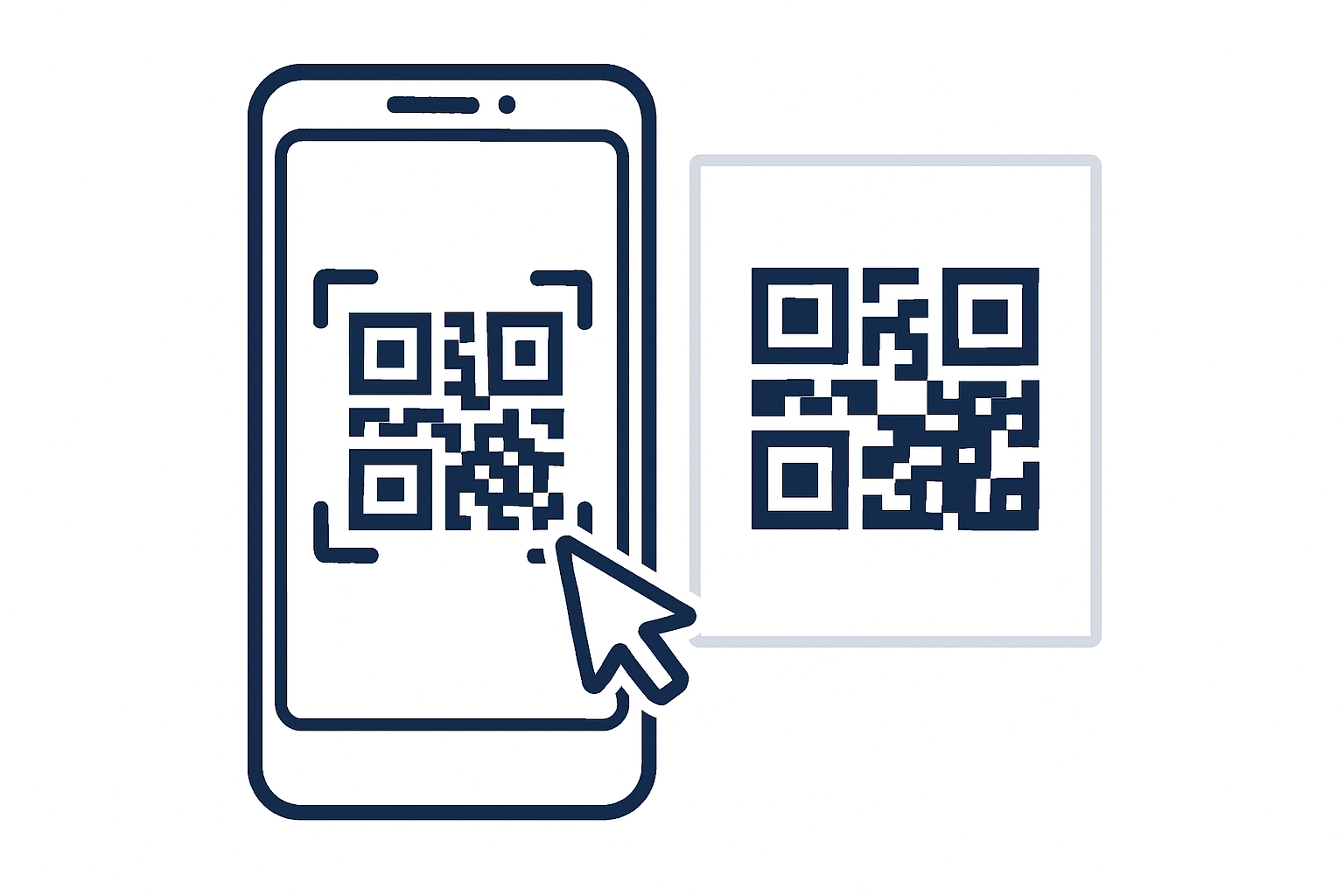 Illustration of a phone camera pointing at a QR code