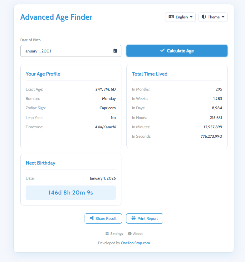 Step 3: Viewing the detailed age calculation results