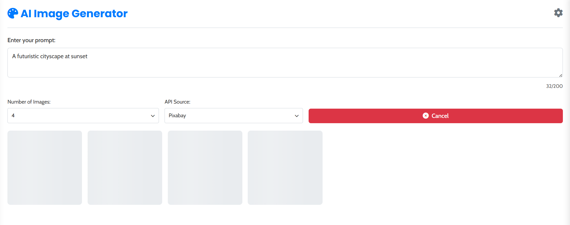 Step 1: Entering a text prompt and selecting the number of images in the AI Image Generator.
