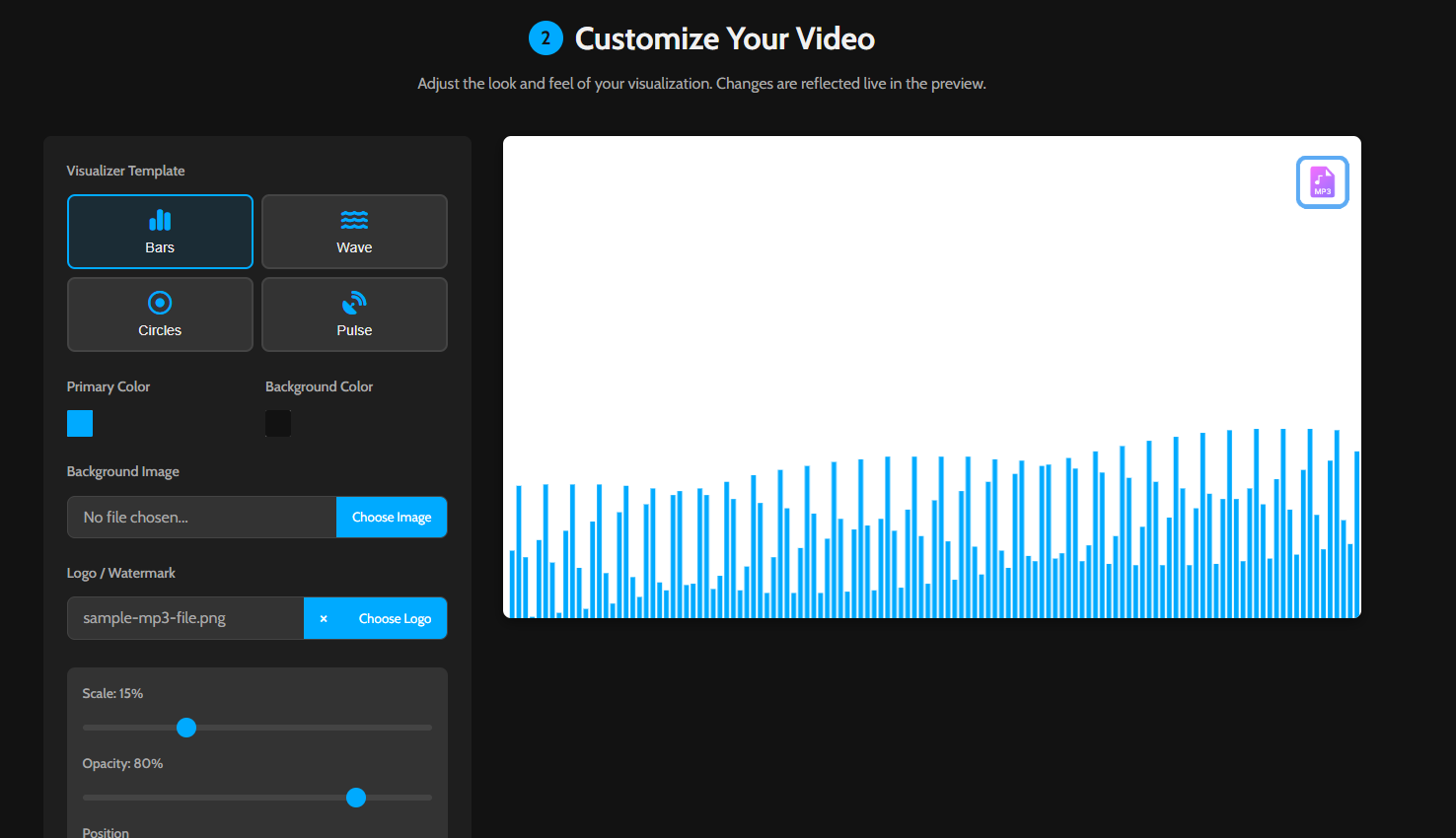 Step 2: Customizing the visualizer template and colors.
