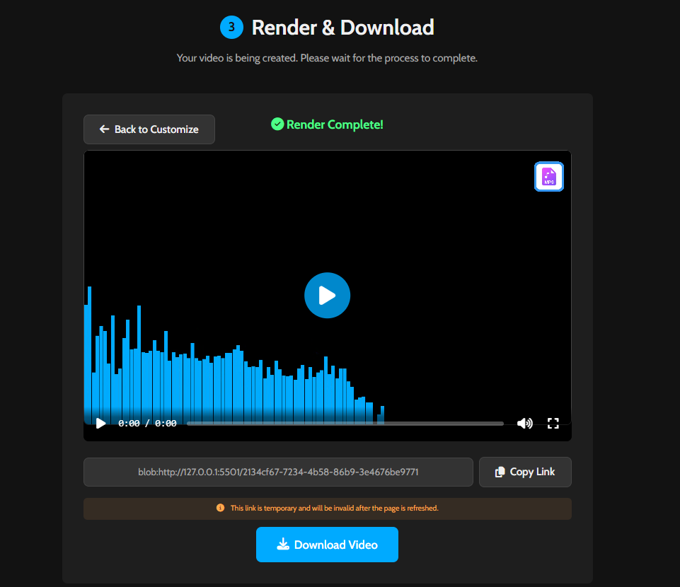 Step 3: Previewing the final rendered music visualizer.