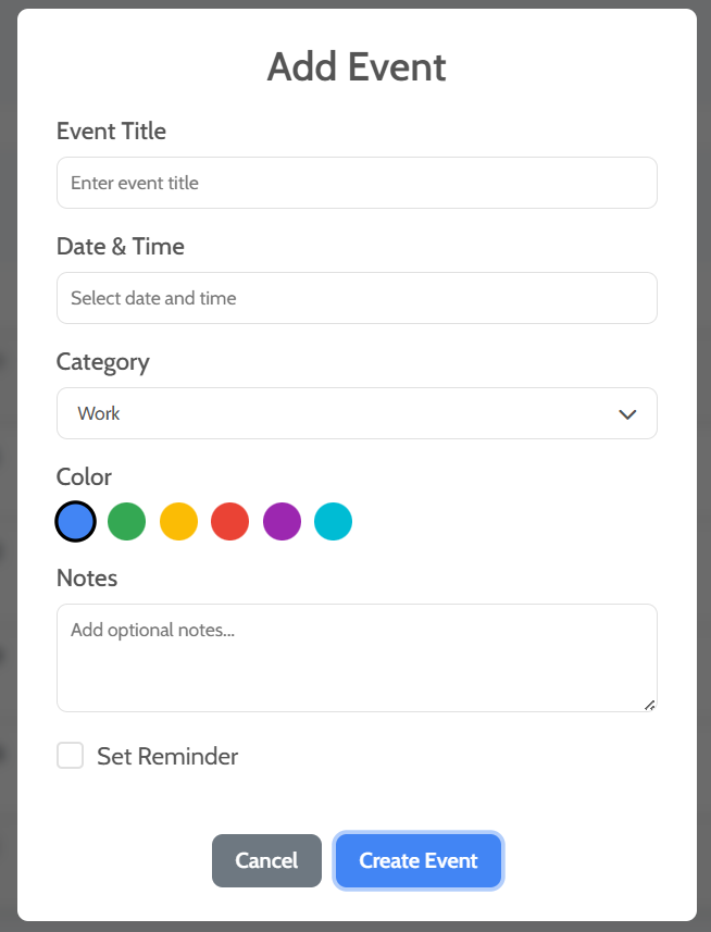 Step 1: Adding a new event to the online calendar.