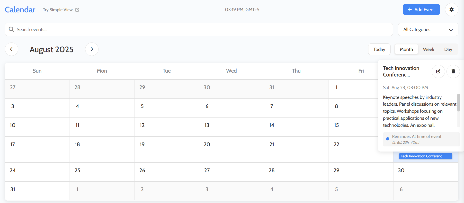 Step 2: Viewing the schedule in the month view.