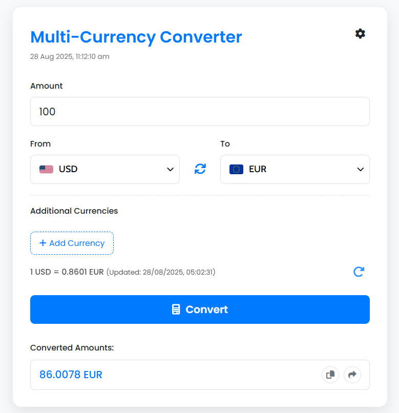 Step 1: Entering an amount and selecting currencies.