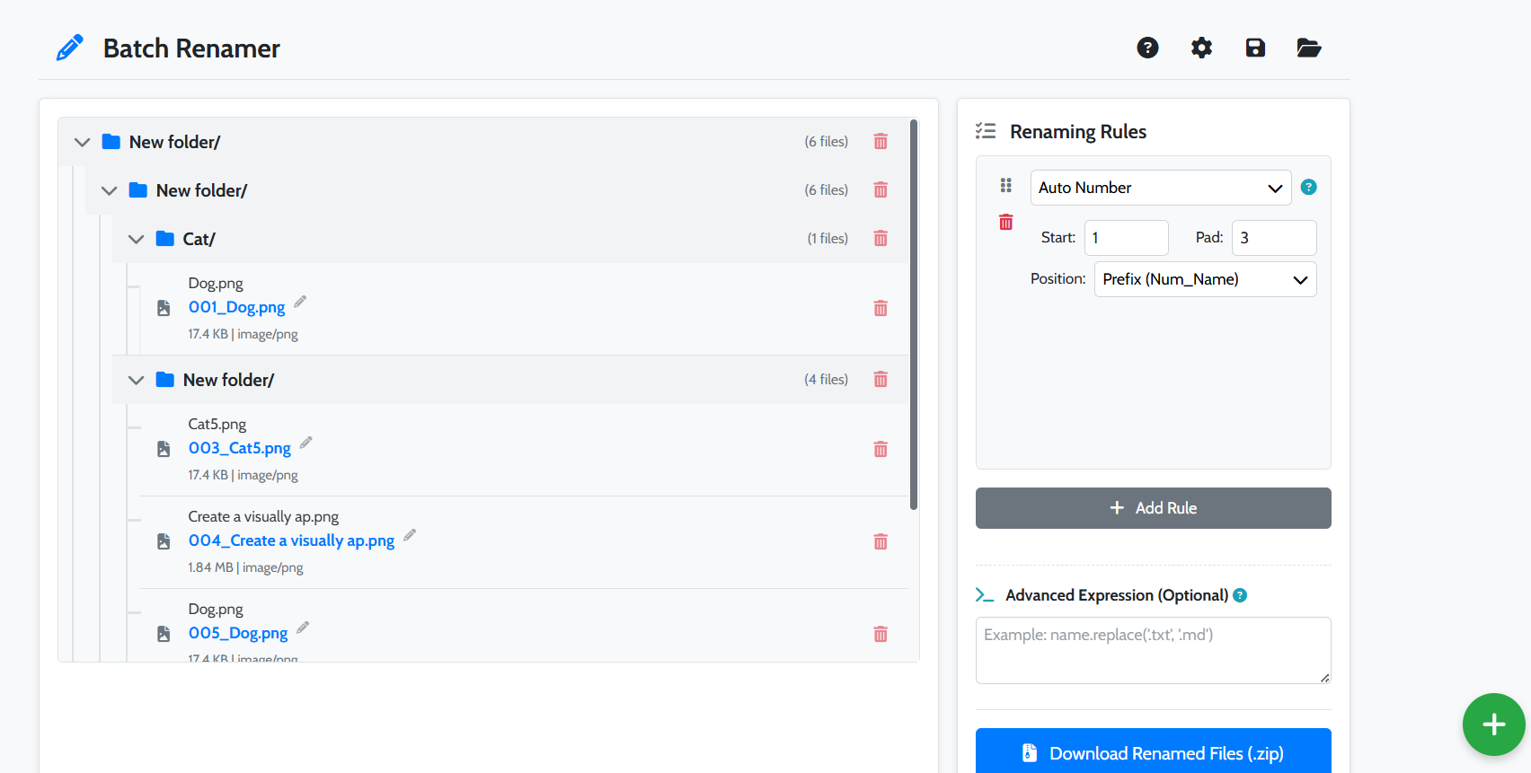 Step 2: Applying rules like 'Replace Text' and 'Auto Number'.