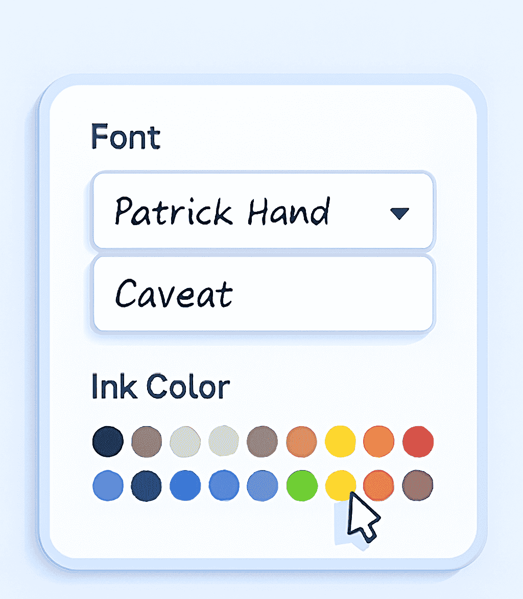 Adjusting font settings and colors in the handwriting tool toolbar.