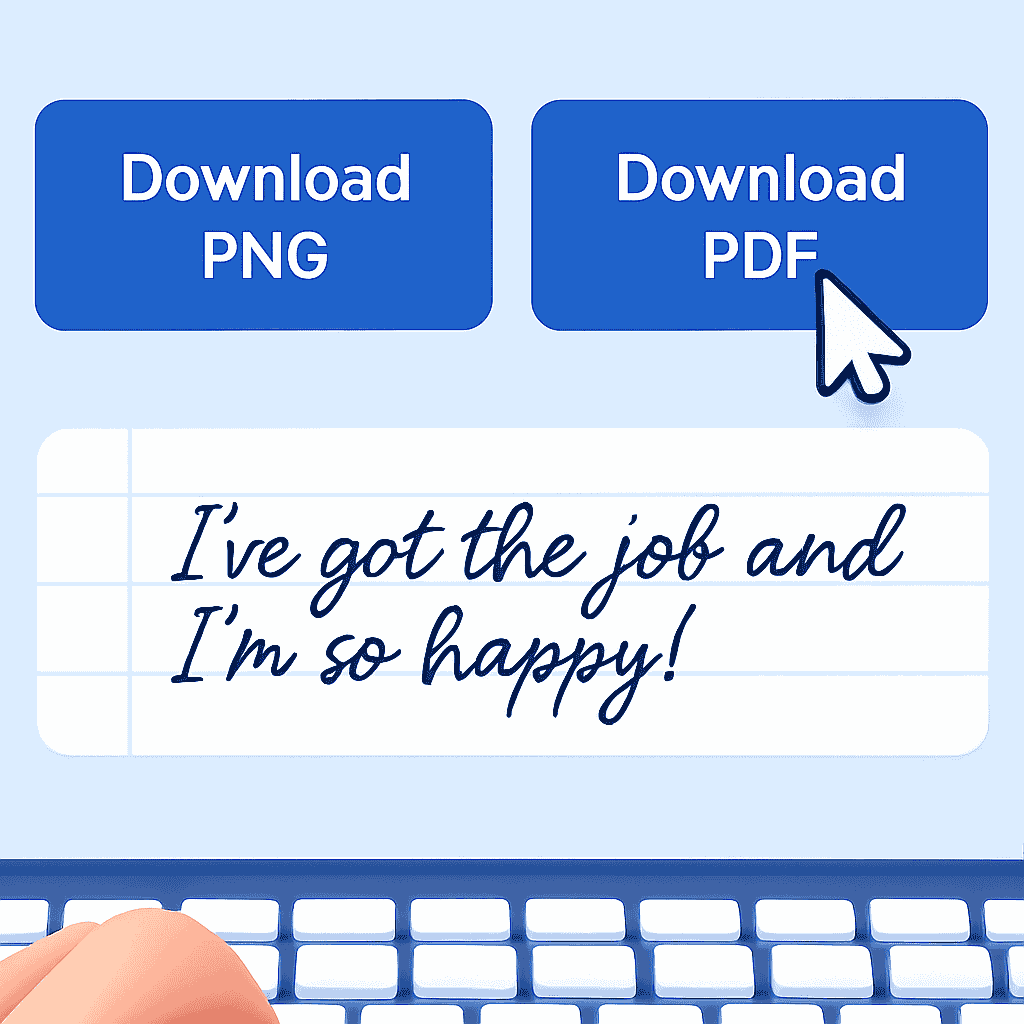Clicking the download button to save the generated handwritten note.